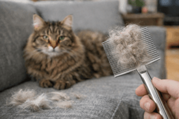 kat op de bank met haren