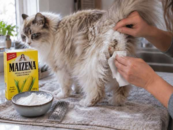 kat met maizena schoonmaken